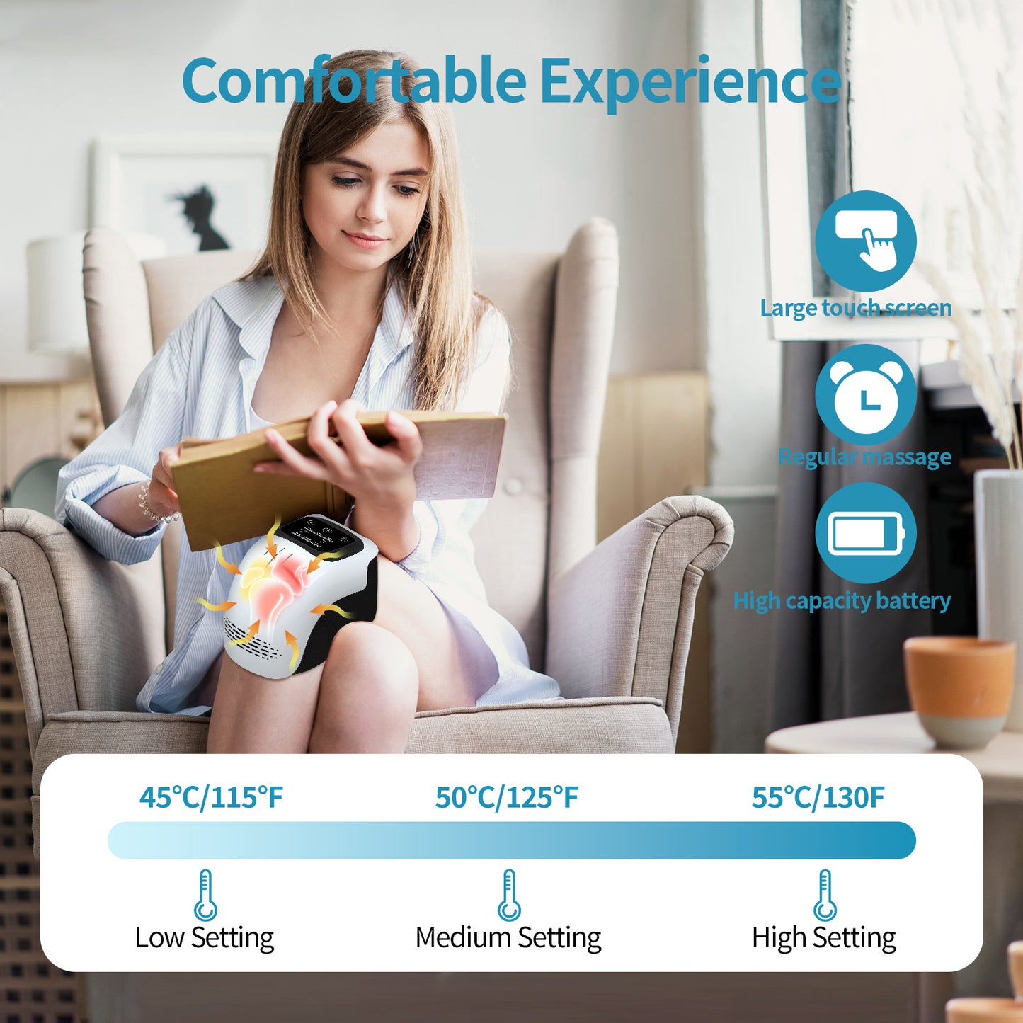Rechargeable Heated Knee Massager with Infrared & Vibration Therapy